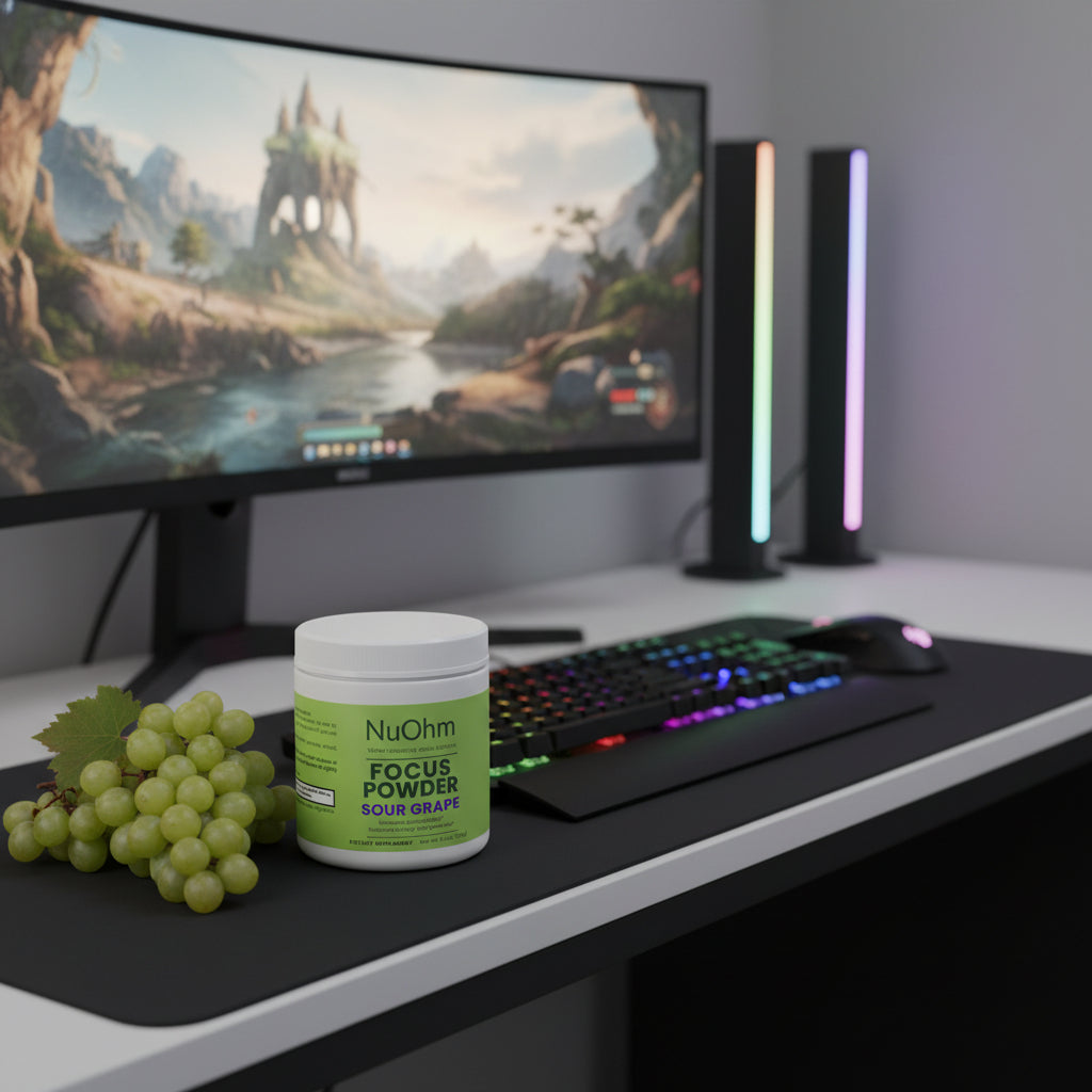 Focus Energy Powder (Sour Grape) - Sugar-Free with Caffeine, L-Theanine & Electrolyte - NuOhm