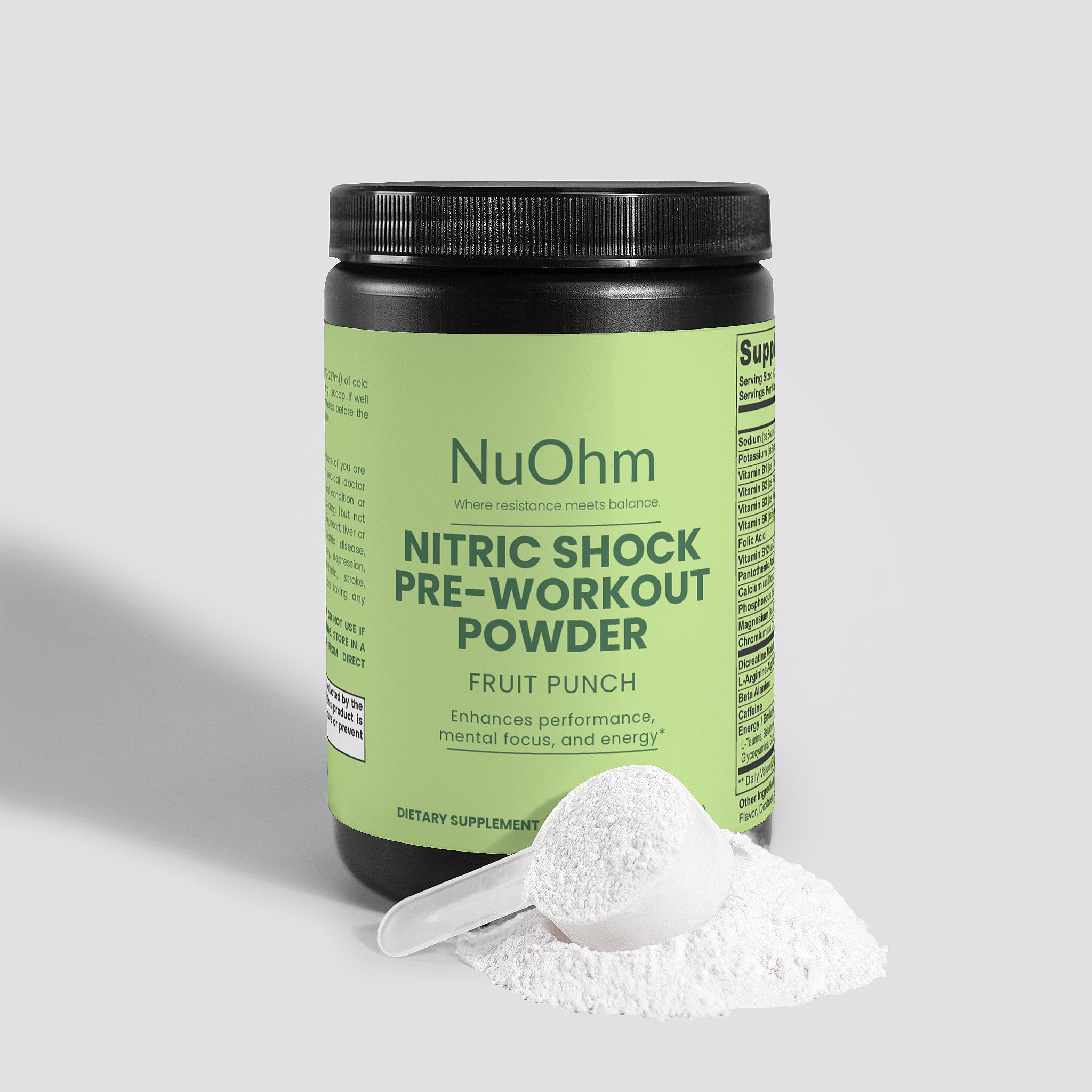 Nitric Shock (Fruit Punch) Pre-Workout for Strength, Energy, Focus and Endurance Support - NuOhm