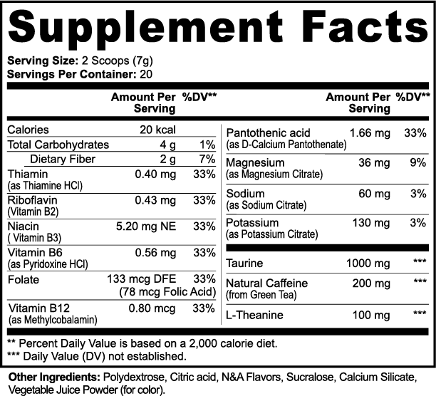 Focus Energy Powder - Sugar-Free Formula with Caffeine, L-Theanine & Electrolyte Blend - NuOhm