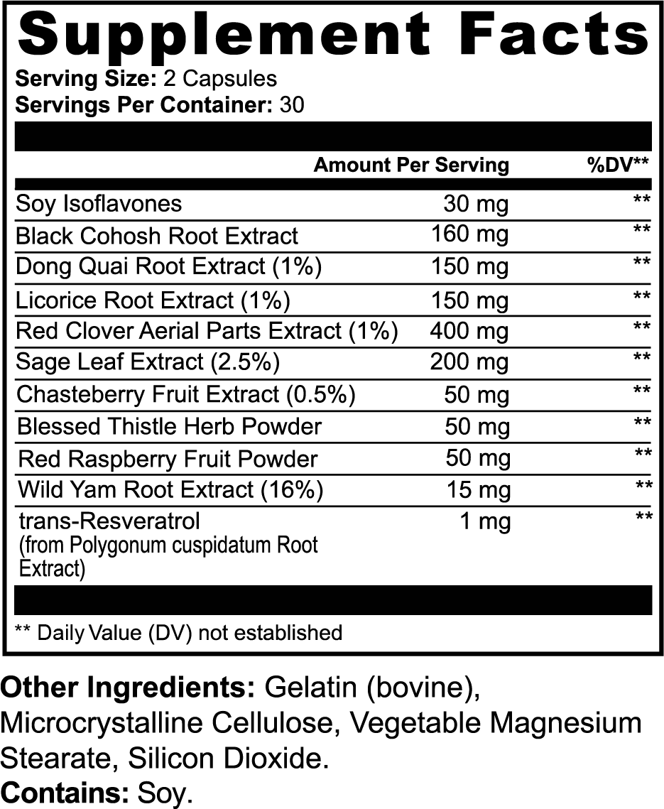 Feminine Wellness Support - Dong Quai, Black Cohosh, Red Clover, Sage Leaf, Chasteberry - NuOhm